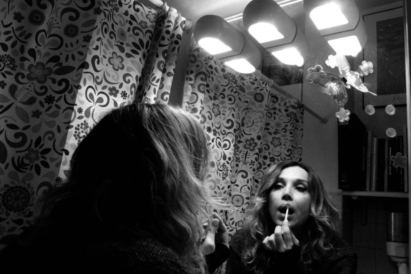 Daniela in her bathroom 